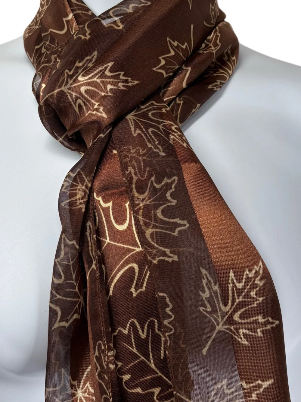 Brown Gold Leaf Print Oblong Scarf